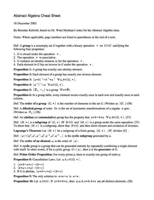 algebra cheat sheet