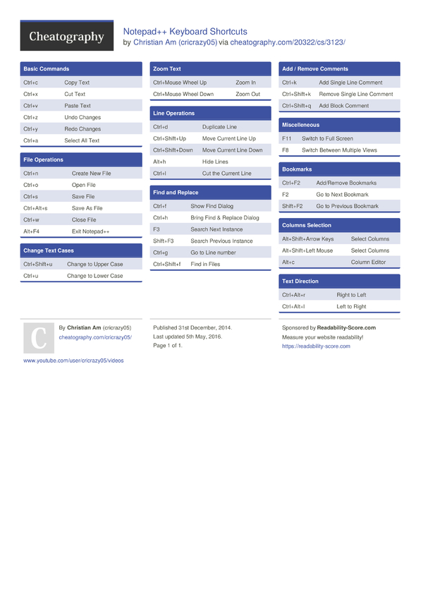 Notepad++ Keyboard Shortcuts by cricrazy05 Download free from