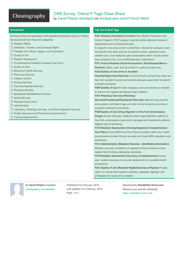 CMS Survey Critical FTags Cheat Sheet by Davidpol Download free