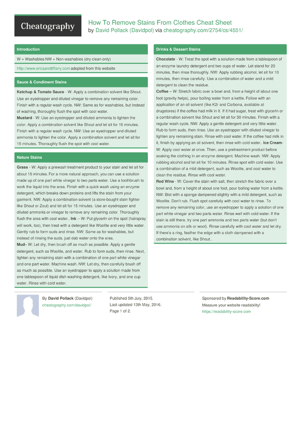 How To Remove Stains From Clothes Cheat Sheet by Davidpol Download