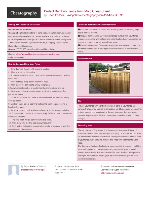 Protect Bamboo Fence from Mold Cheat Sheet by Davidpol Download free