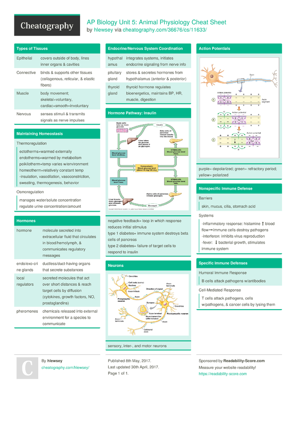 AP Biology Unit 5: Animal Physiology Cheat Sheet by hlewsey - Download