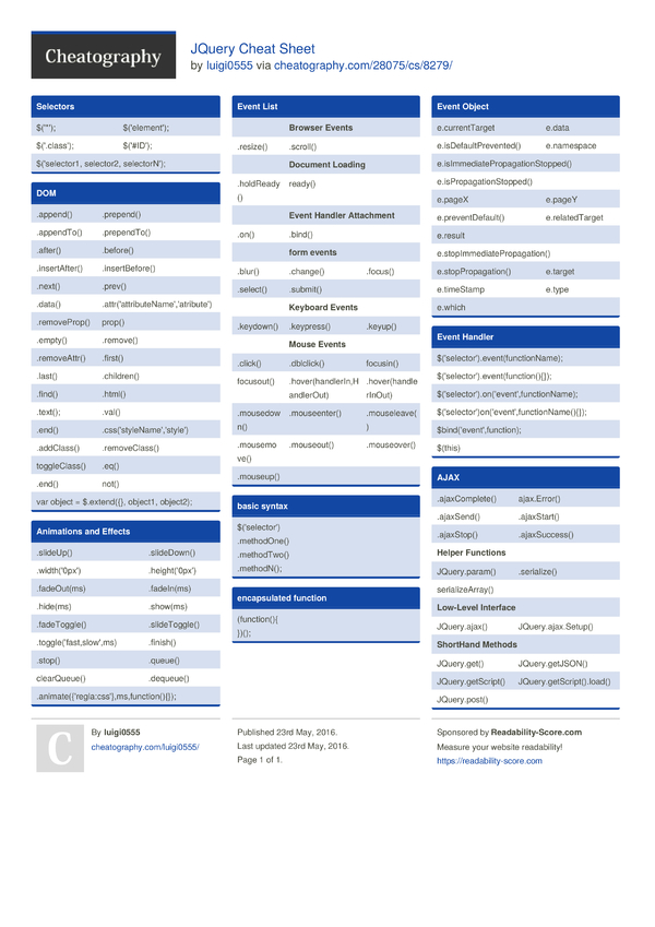 jquery 2.0 cheat sheet pdf