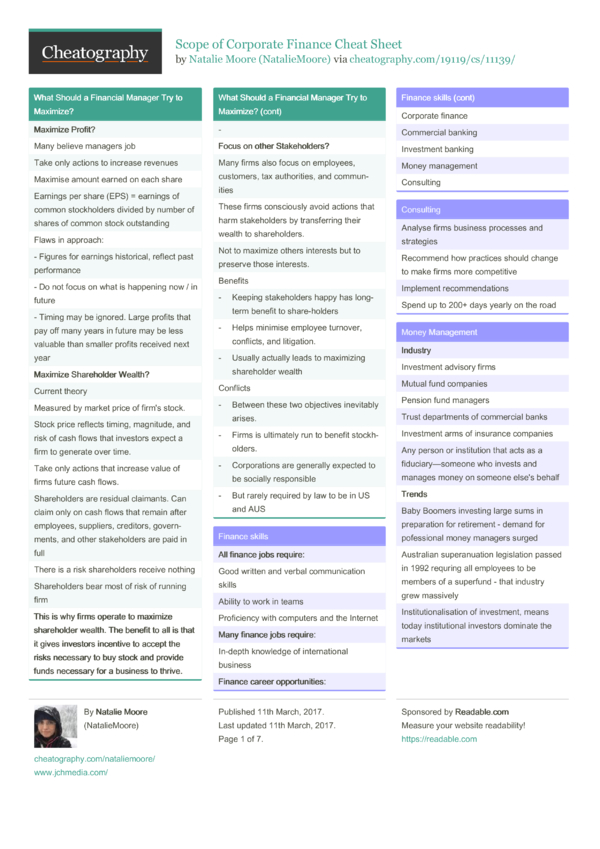 Scope Of Corporate Finance Cheat Sheet By NatalieMoore