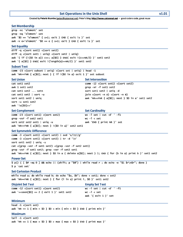 set operations in the unix shell simplified cheat sheet by