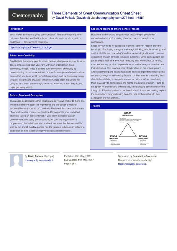 Three Elements of Great Communication Cheat Sheet by Davidpol ...